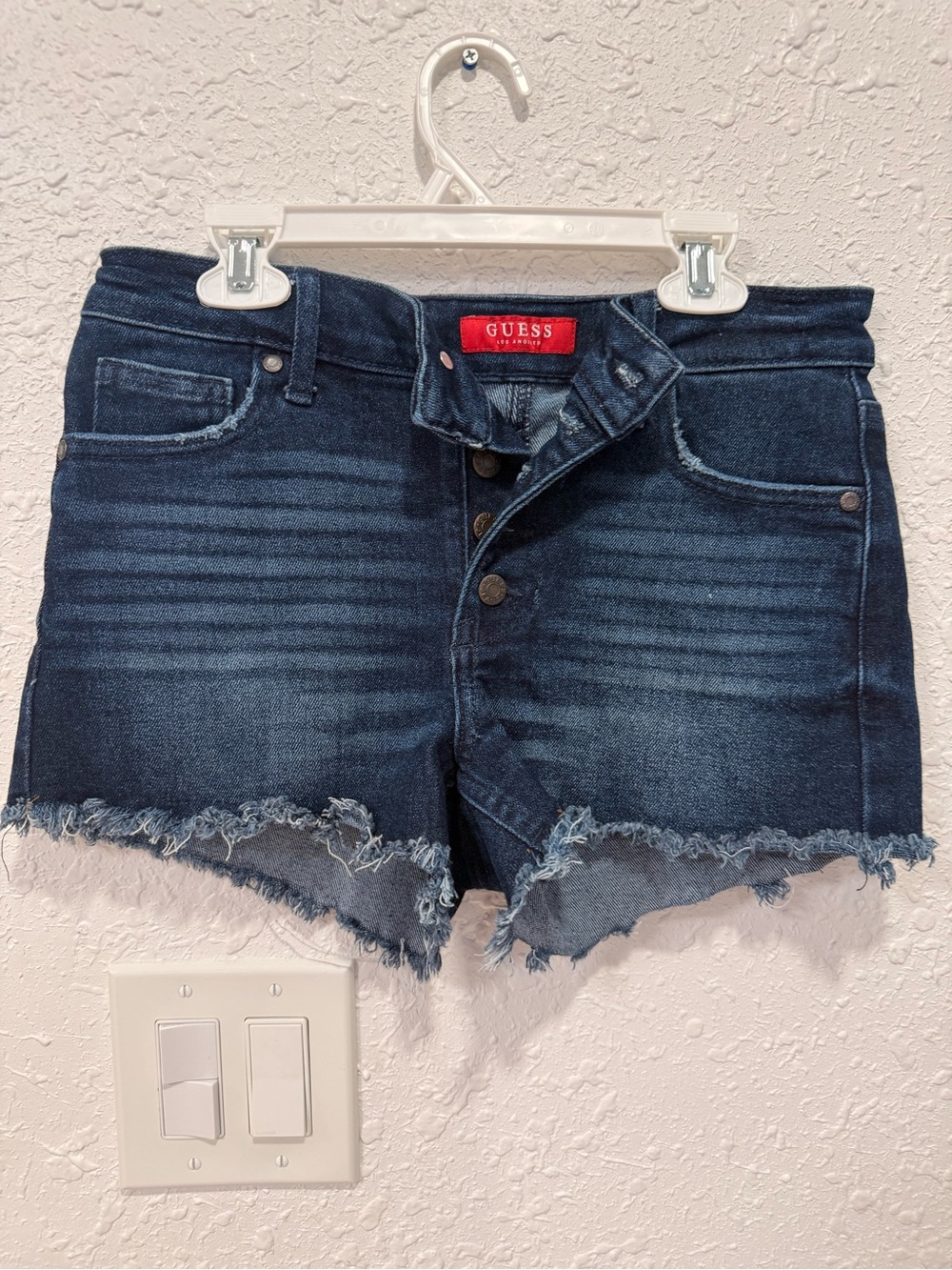 GUESS Dark Indigo Distressed Denim Cutoff Shorts